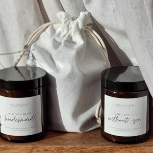 Bridesmaid proposal candles amber jars and cotton pouch